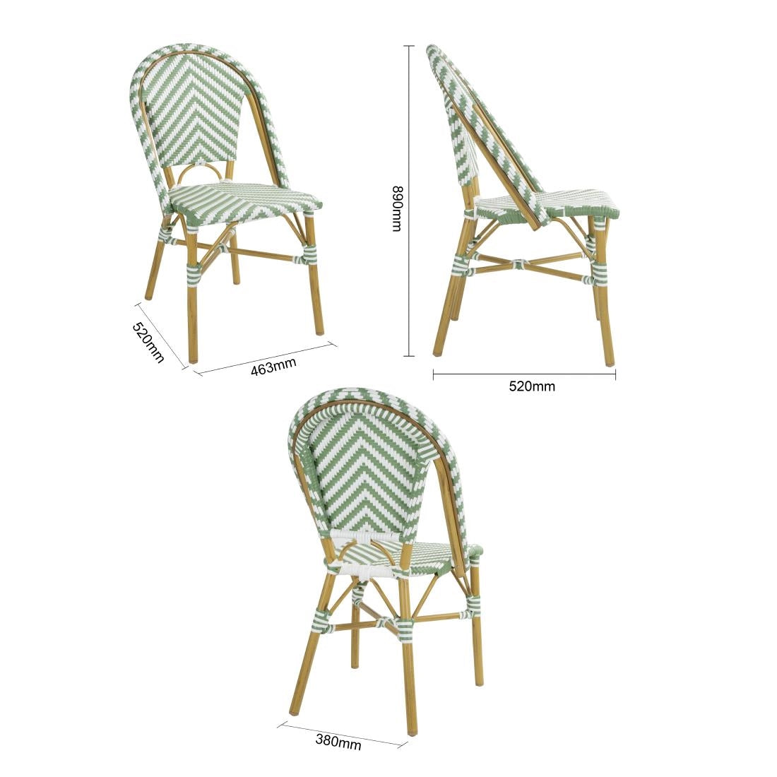 Chaises style parisien en rotin PE Bolero vert clair (lot de 2)