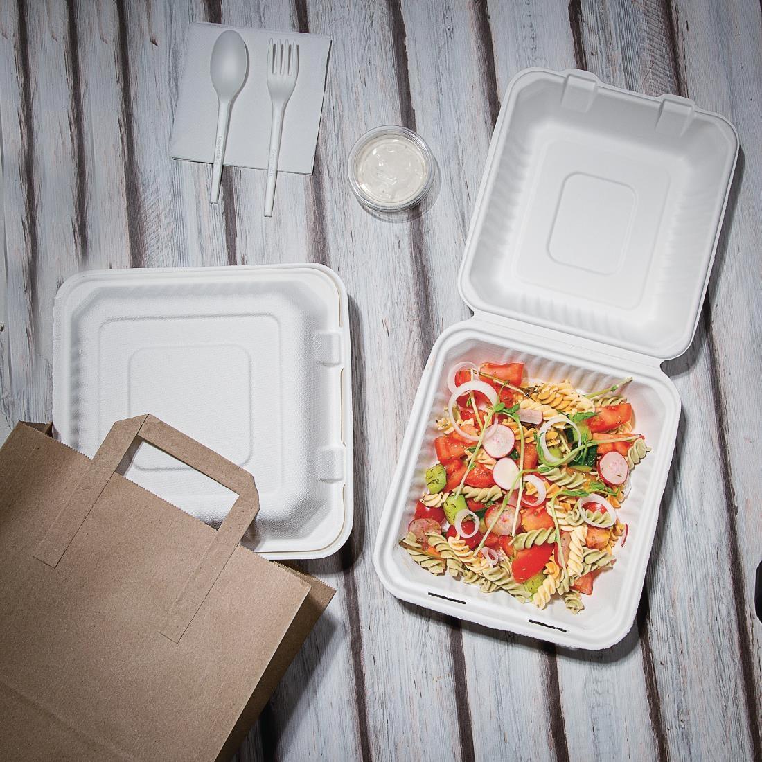 Boîtes avec couvercle à charnière Recyclables en bagasse Fiesta Recyclable 236mm (lot de 200)