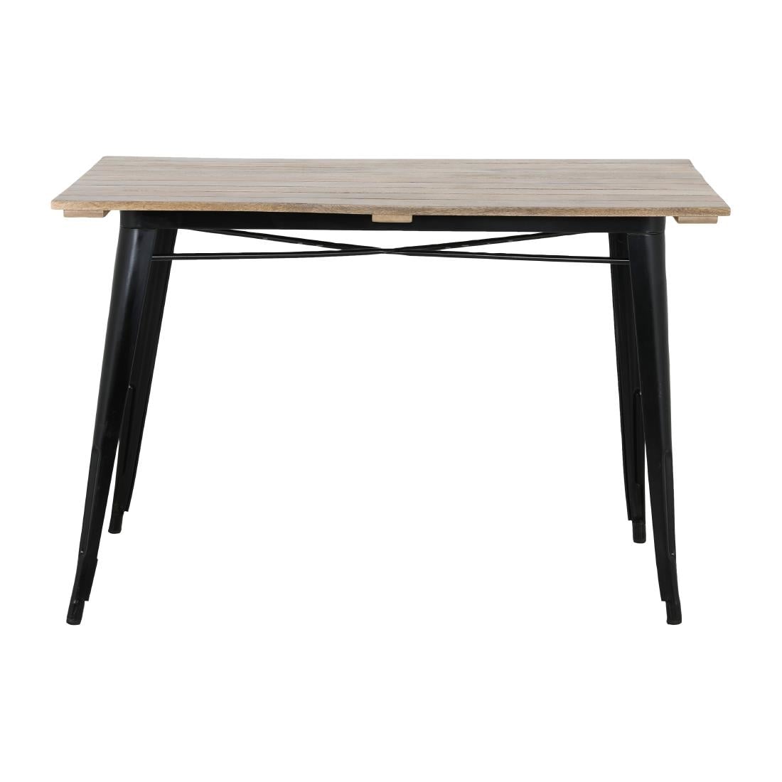 Table à manger à plateau à lattes en bois de manguier et piètement noir Bolero Bistro 1200 mm - NISBETS