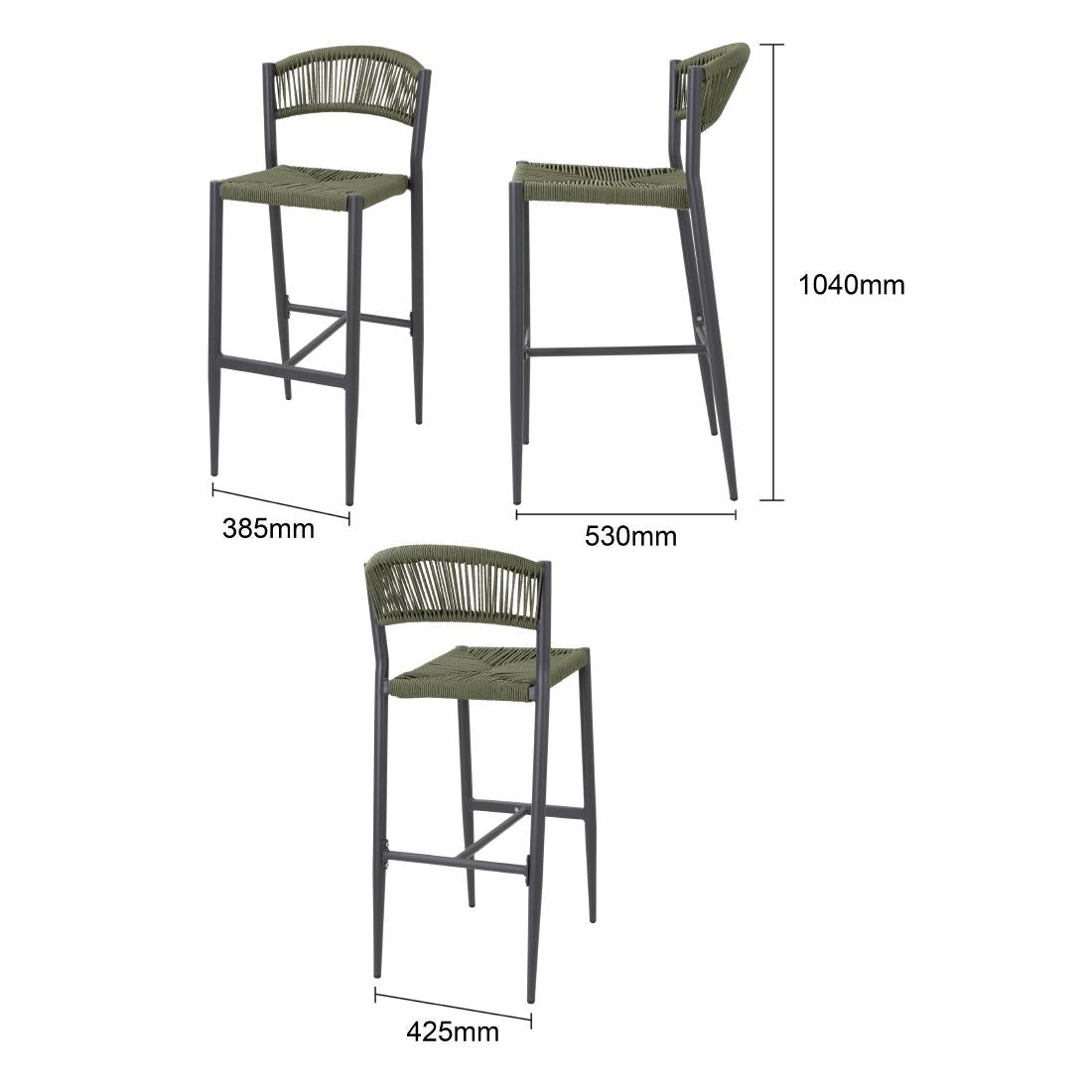 Tabourets de bar d'extérieur en rotin PE tressé Bolero Eden verts (lot de 2)