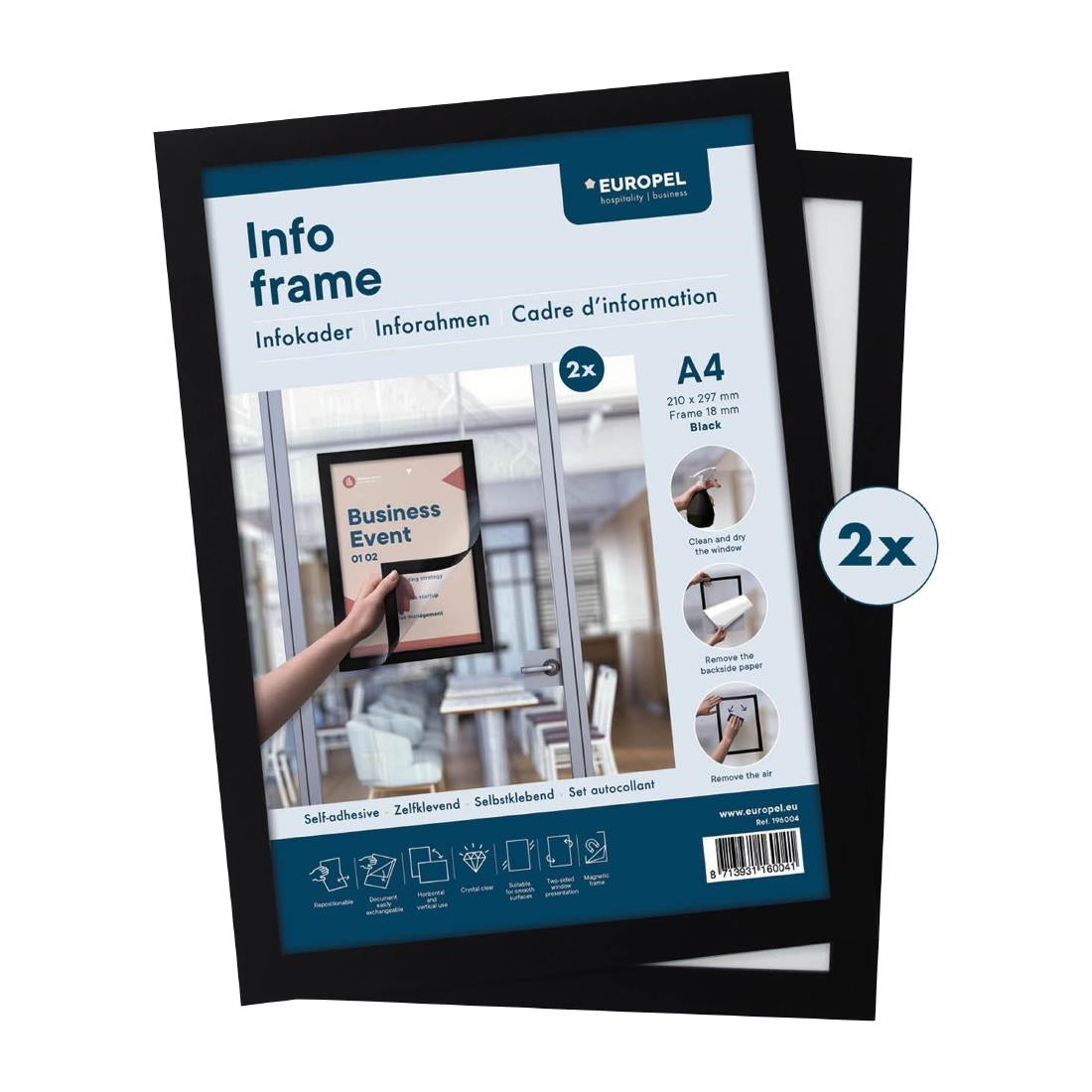 Cadres d'affichage autocollants Europel A4 noirs (lot de 2)