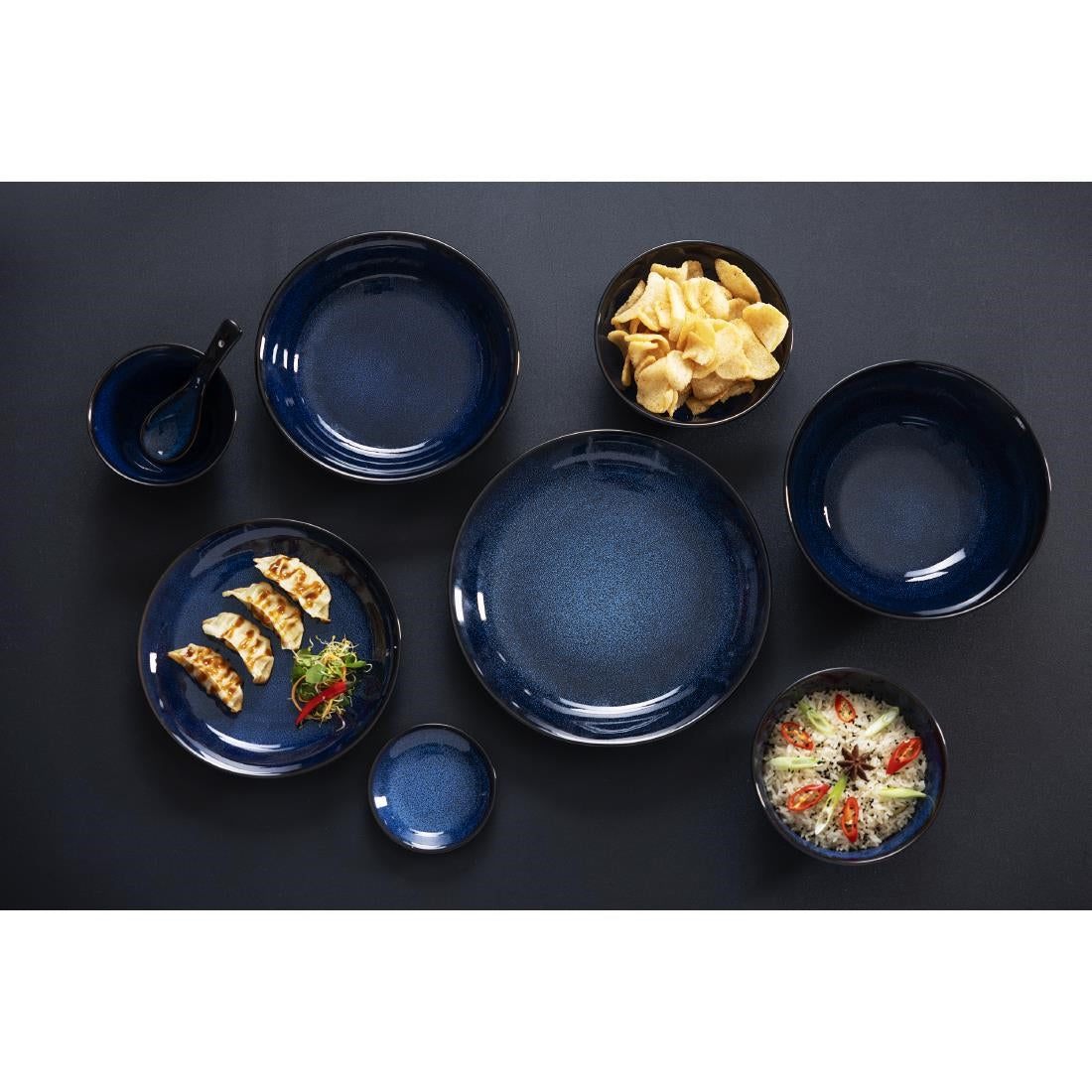 Assiettes creuses Olympia Luna bleu nuit 255 mm (lot de 4)