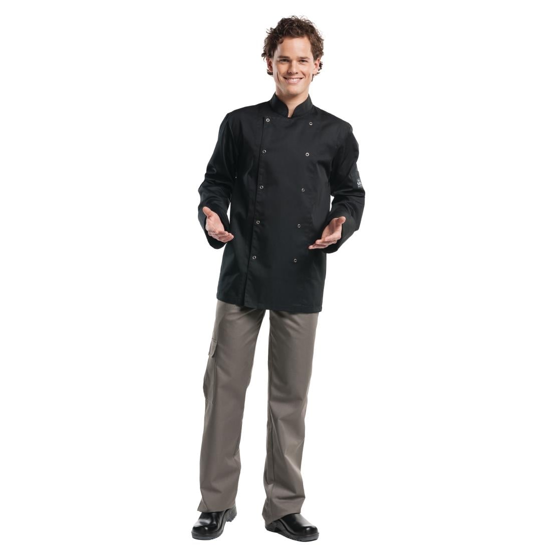 Veste de cuisine mixte Chaud Devant Hilton Poco manches longues noire - NISBETS