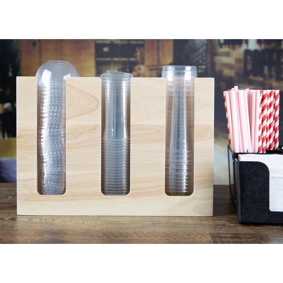 Organisateur de gobelets jetables en bois d'hévéa Olympia 340x120x240mm