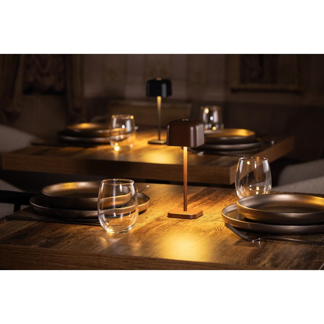 Lampe de table avec abat-jour carré Olympia Lucca marron 200mm