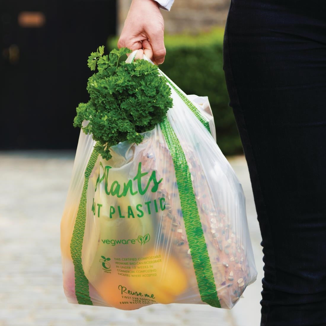 Sacs bretelles compostables en PLA Vegware taille moyenne (lot de 500) - NISBETS