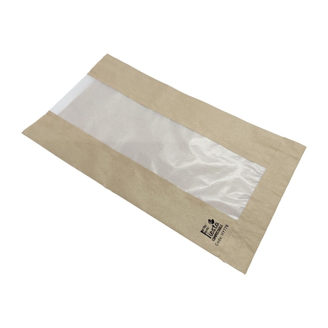 Sacs à pain avec fenêtre en papier cristal Fiesta Compostable 320x180x40mm (lot de 1000)