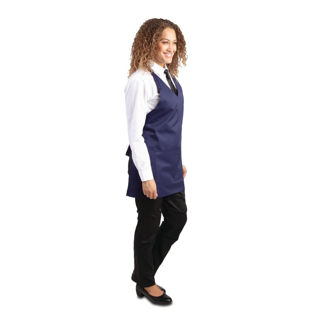 Tablier serveur col en V Whites bleu marine - NISBETS