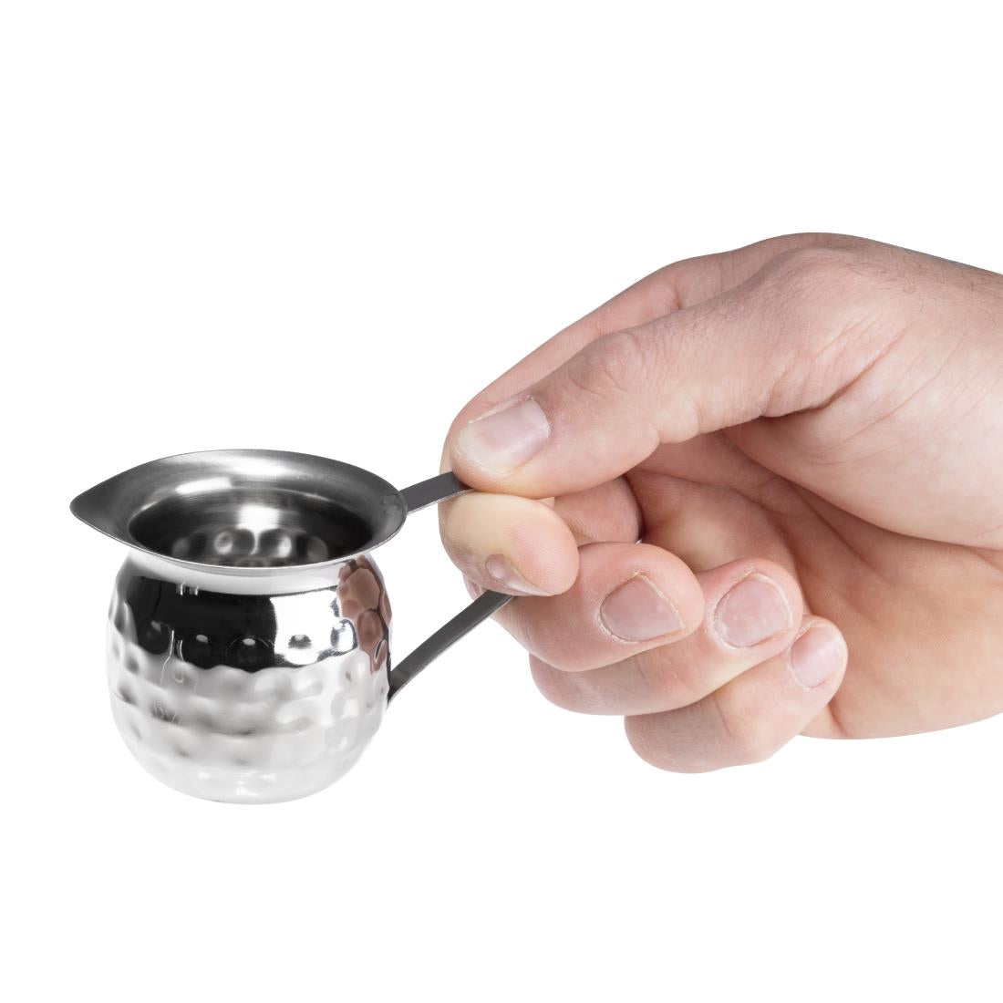 Mini pichets à lait en acier inoxydable martelé Olympia 78ml (lot de 6)