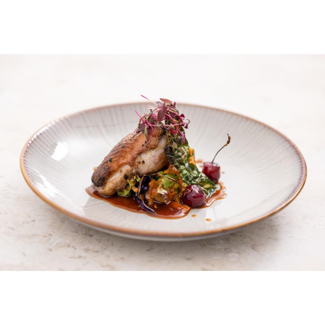 Assiettes creuses Olympia Drift en relief gris 260 mm (lot de 4)