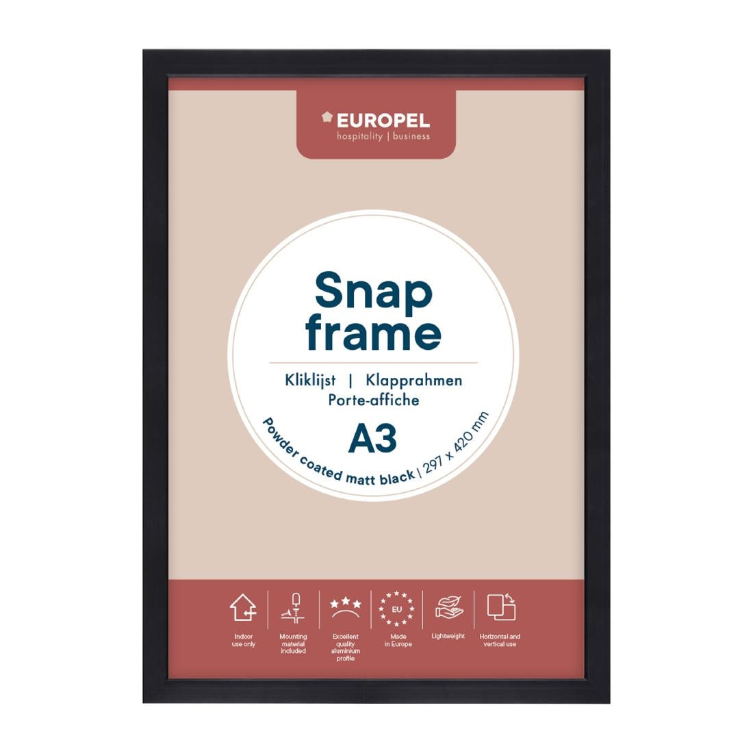 Cadre clipsable Europel A3 25mm noir mat