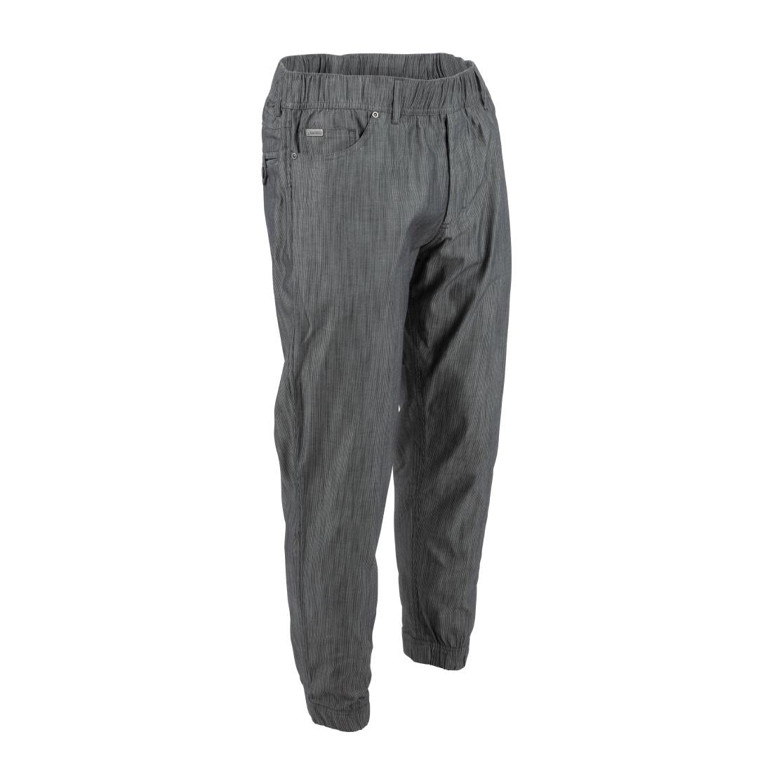 Pantalon de cuisine Works Urban Jogger 257 à fines rayures noires et blanches - NISBETS