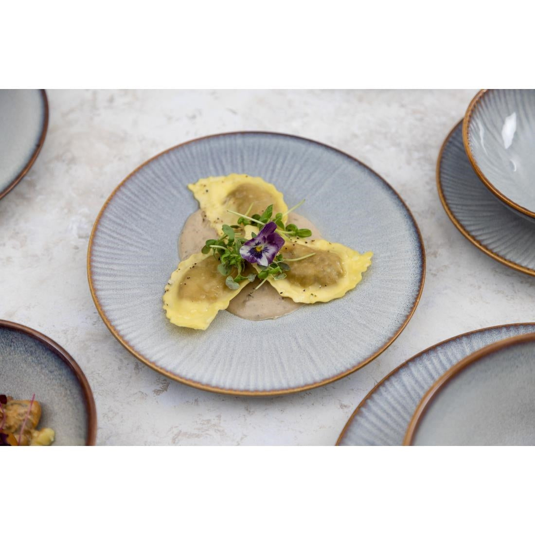 Assiettes plates Olympia Drift en relief gris 220mm (lot de 6)