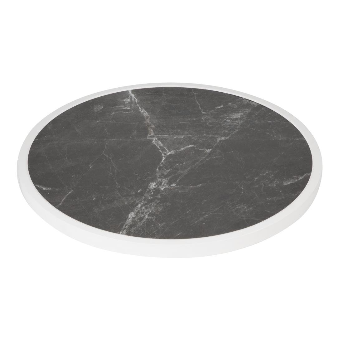 Plateau de table extérieur rond en verre trempé Bolero effet granit foncé bord blanc 580mm