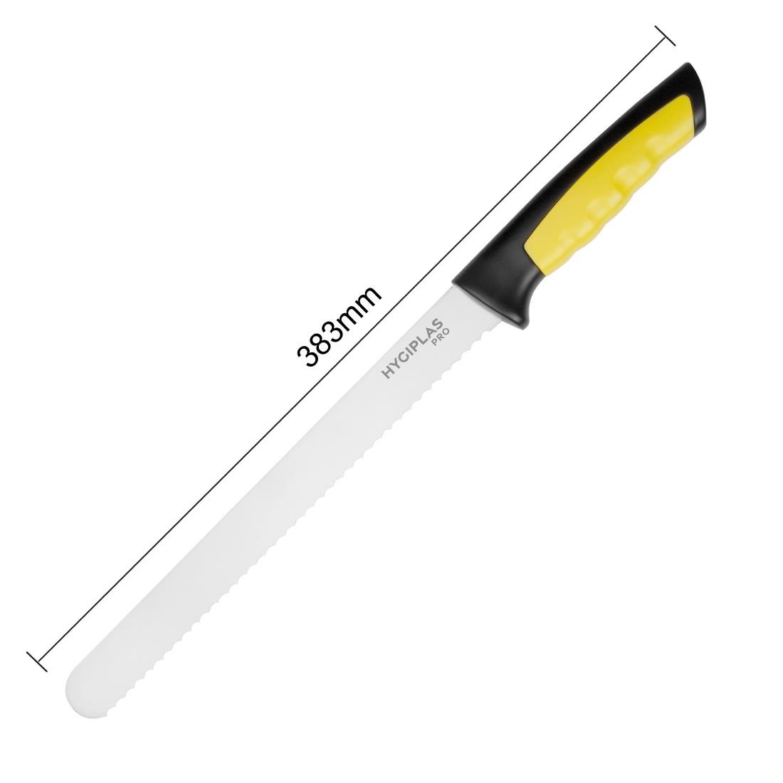 Couteau à trancher denté Hygiplas Pro jaune 25cm - NISBETS