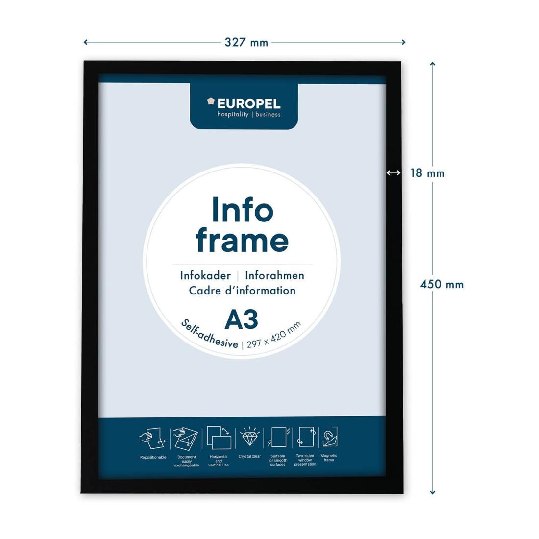 Cadres d'affichage autocollants Europel A3 noirs (lot de 2)
