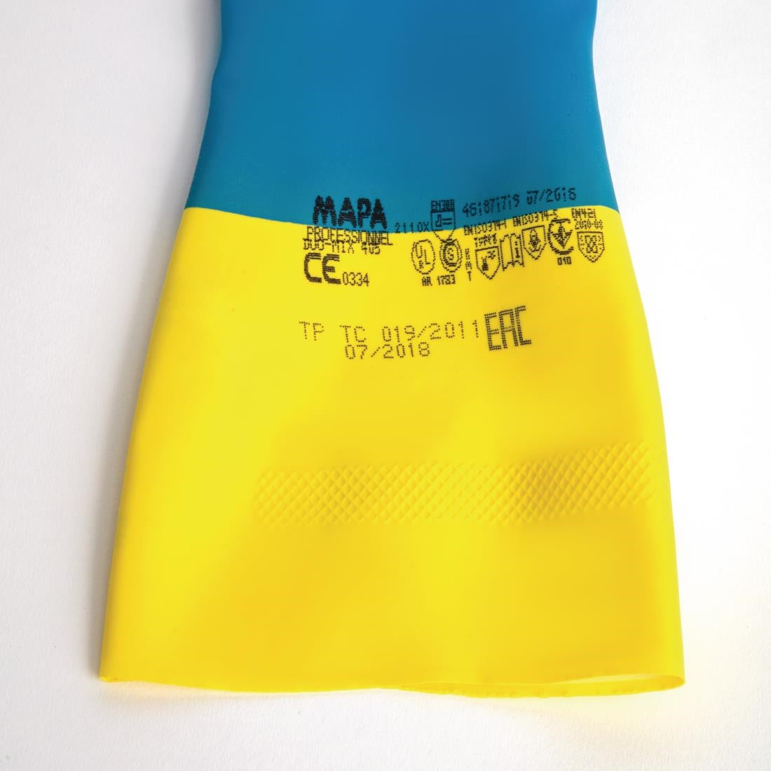 Gants étanches protection chimique légère bleus et jaunes Mapa Alto 405 - NISBETS