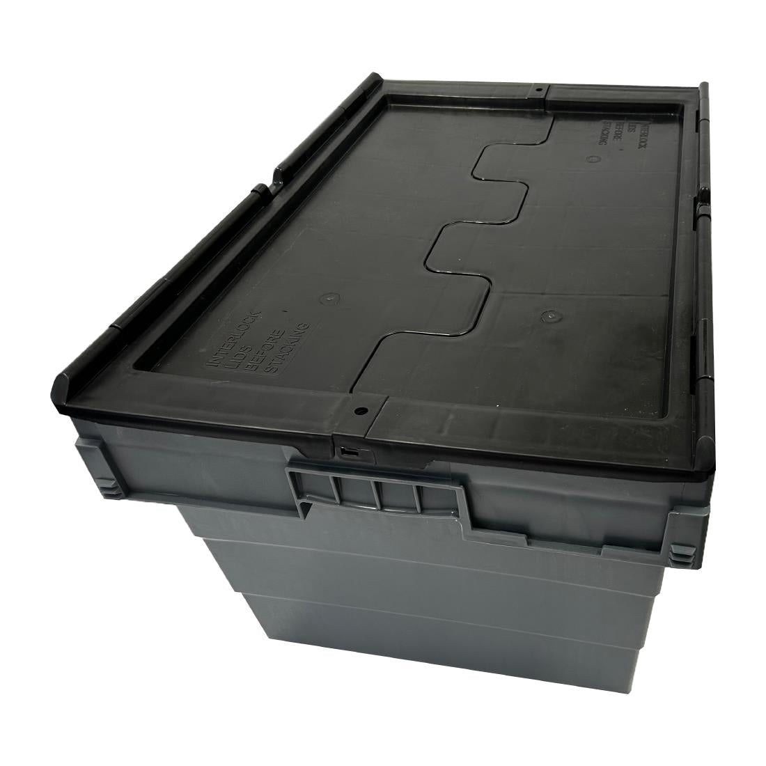 Caisse de transport/stockage en plastique Vogue avec couvercle attaché 600x400x320mm