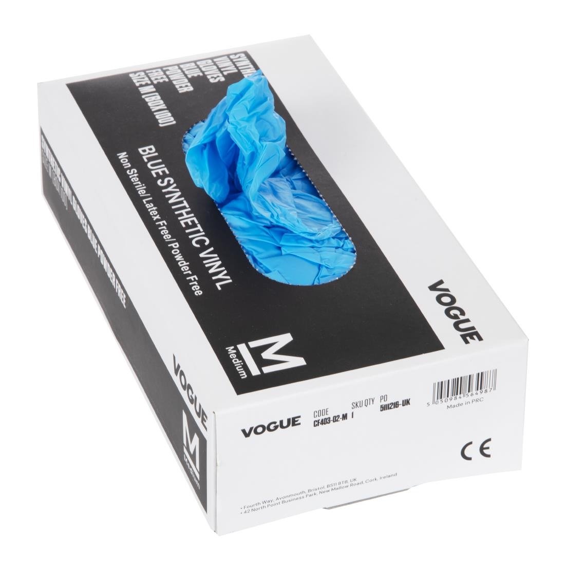 Gants alimentaires en vinyle non poudrés Hygiplas bleus (Lot de 100) - Taille M