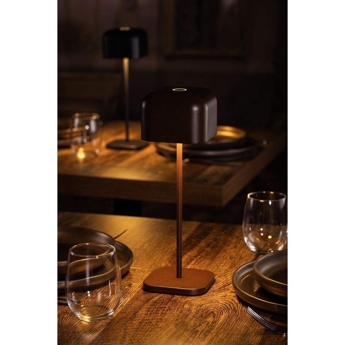 Lampe de table avec abat-jour carré Olympia Lucca marron 300mm