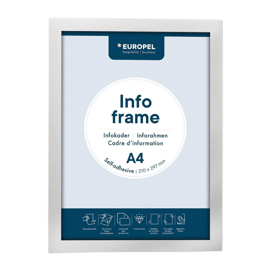 Cadres d'affichage autocollants Europel A4 argent (lot de 2)
