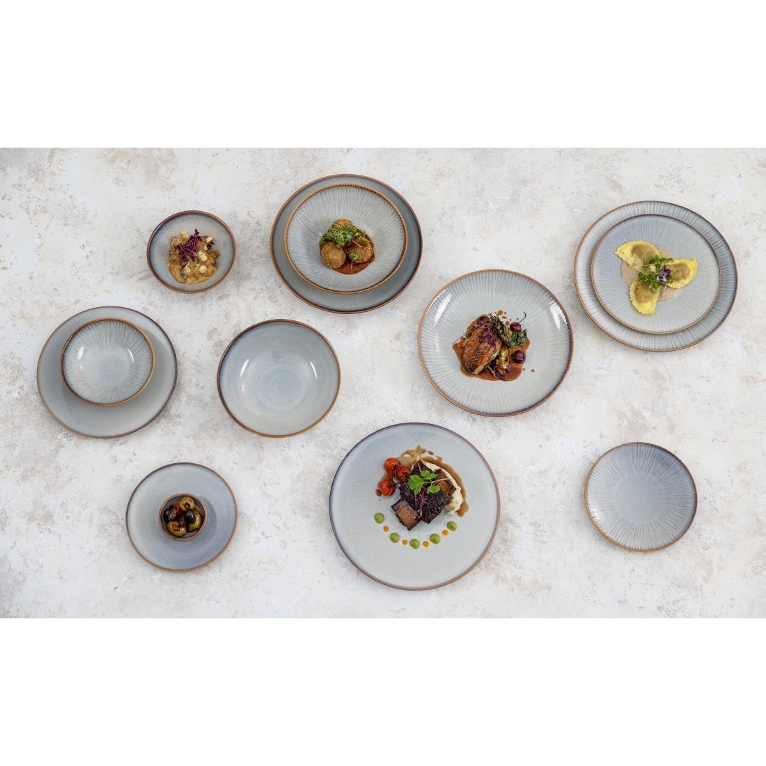 Assiettes creuses Olympia Drift gris uni 260 mm (lot de 4)