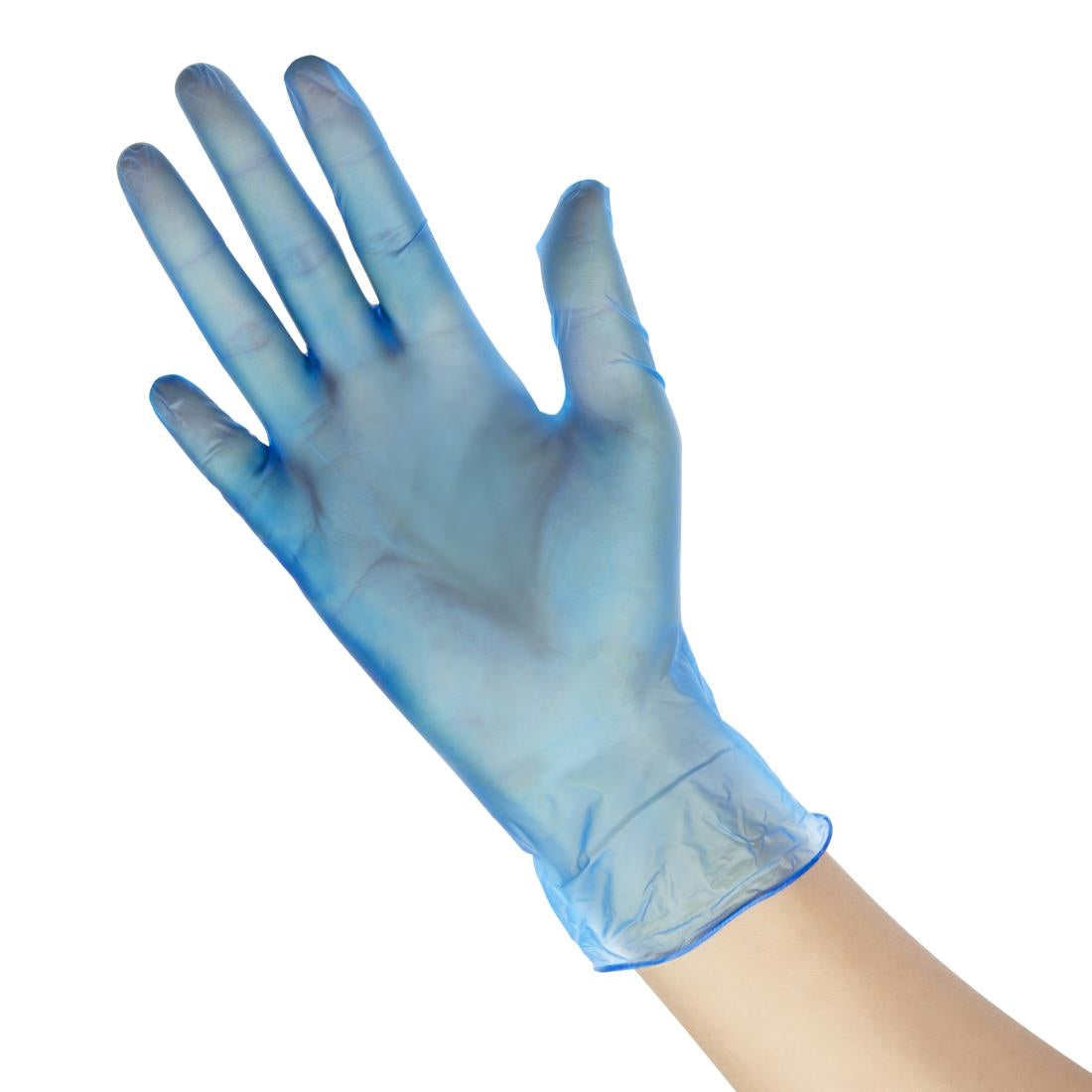 Gants alimentaires en vinyle non poudrés Hygiplas bleus - NISBETS