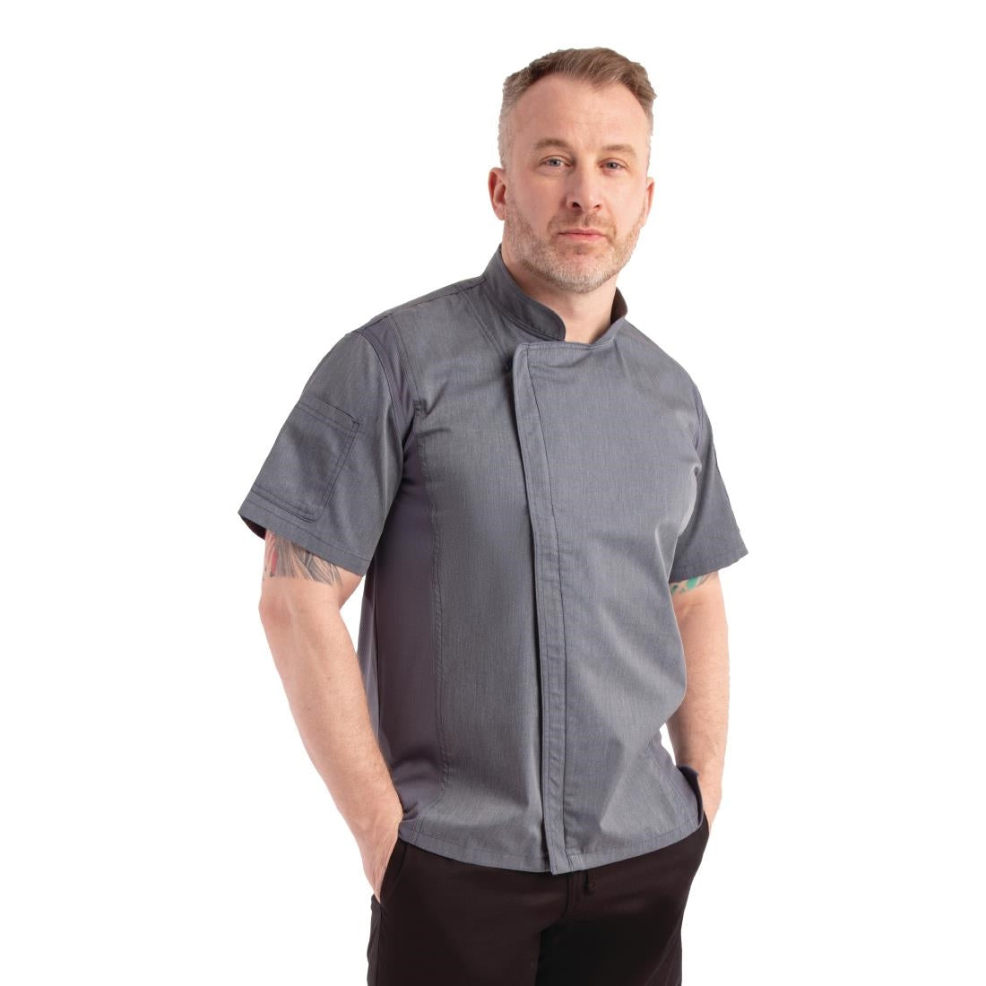 Veste de cuisine mixte légère manches courtes à fermeture éclair Springfield Chef Works Urban bleu encre - NISBETS