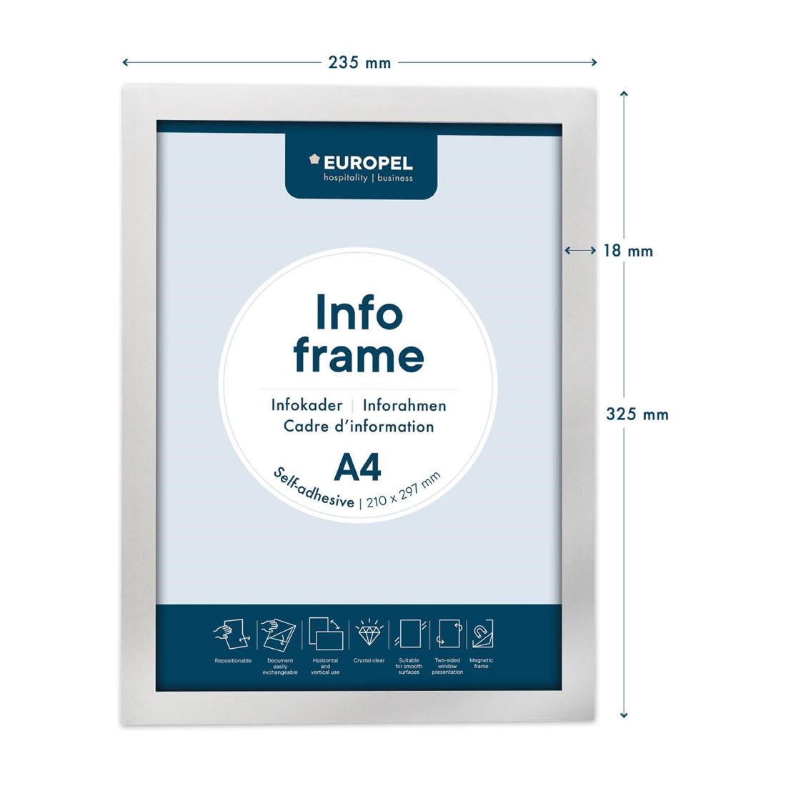 Cadres d'affichage autocollants Europel A4 argent (lot de 2)