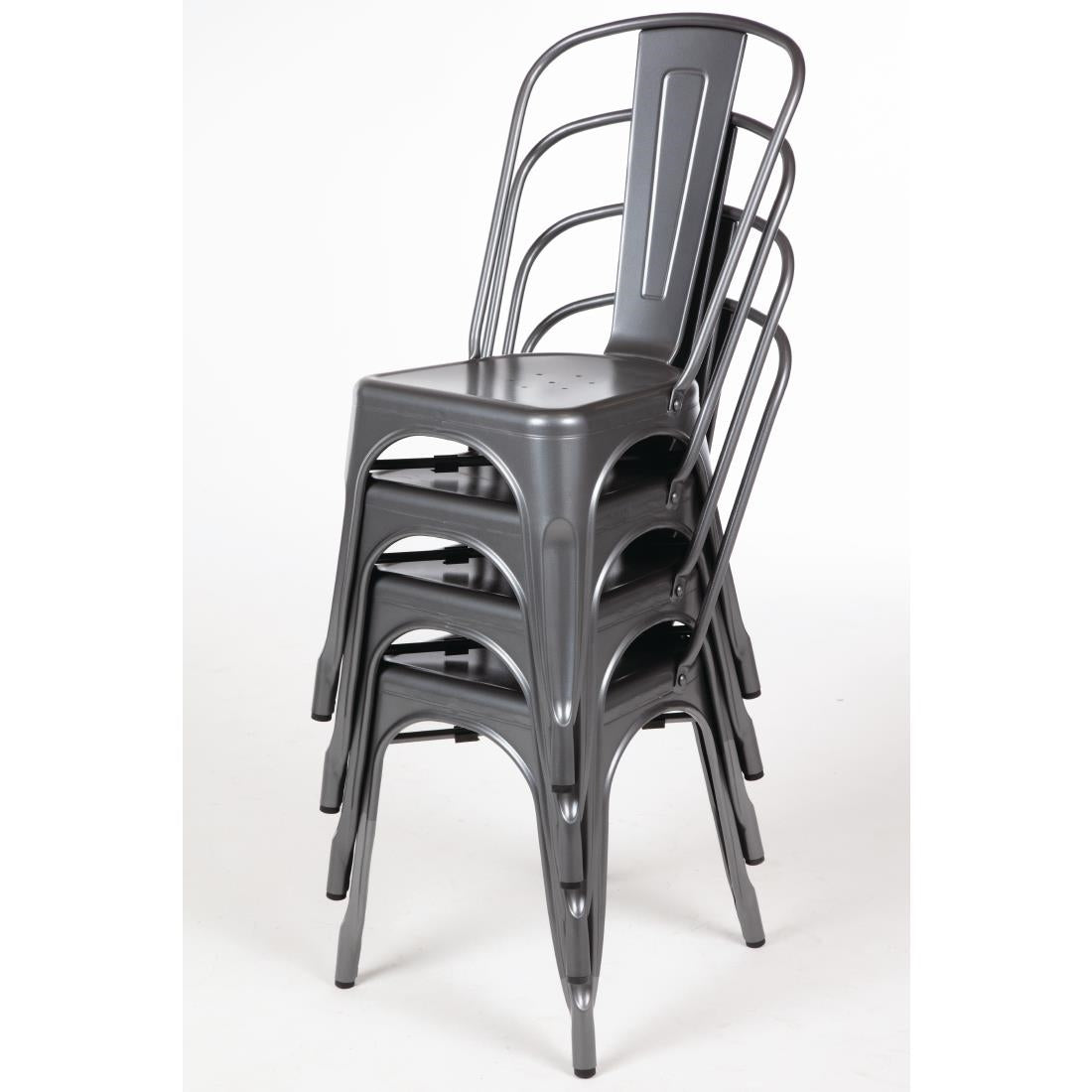Chaises en acier gris métallisé Bolero Bistro (lot de 4) - NISBETS