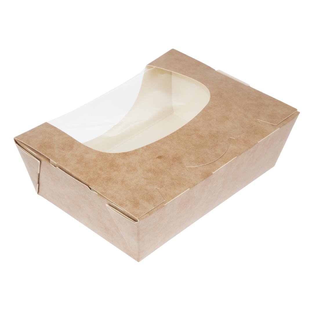 Barquettes à salade kraft recyclables avec fenêtre acétate 825ml (lot de 200) - NISBETS
