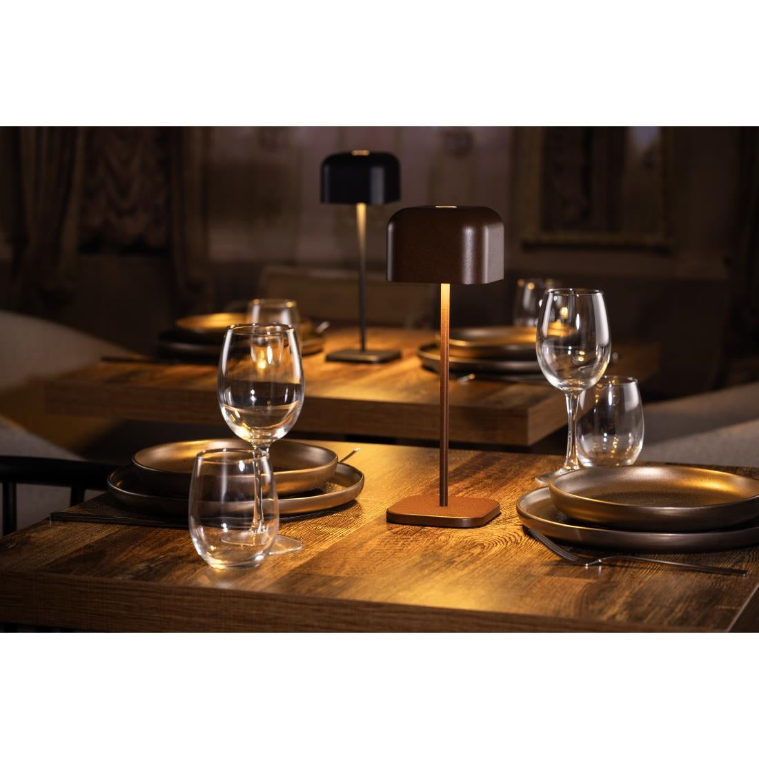 Lampe de table avec abat-jour carré Olympia Lucca marron 300mm