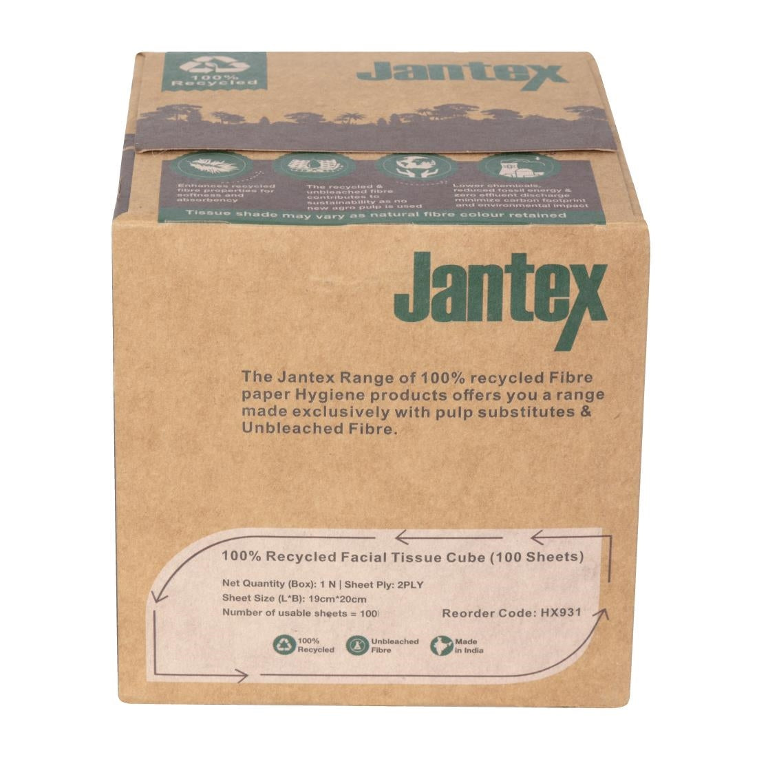 Cube de mouchoirs Jantex Green 100% recyclé 100 feuilles (lot de 36)