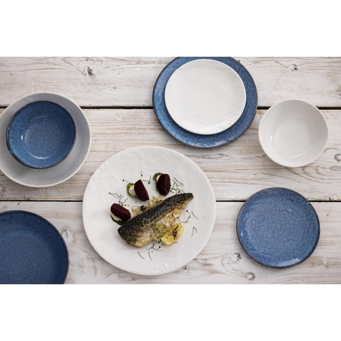 Assiettes plates Olympia Denim White 180 mm (lot de 6)