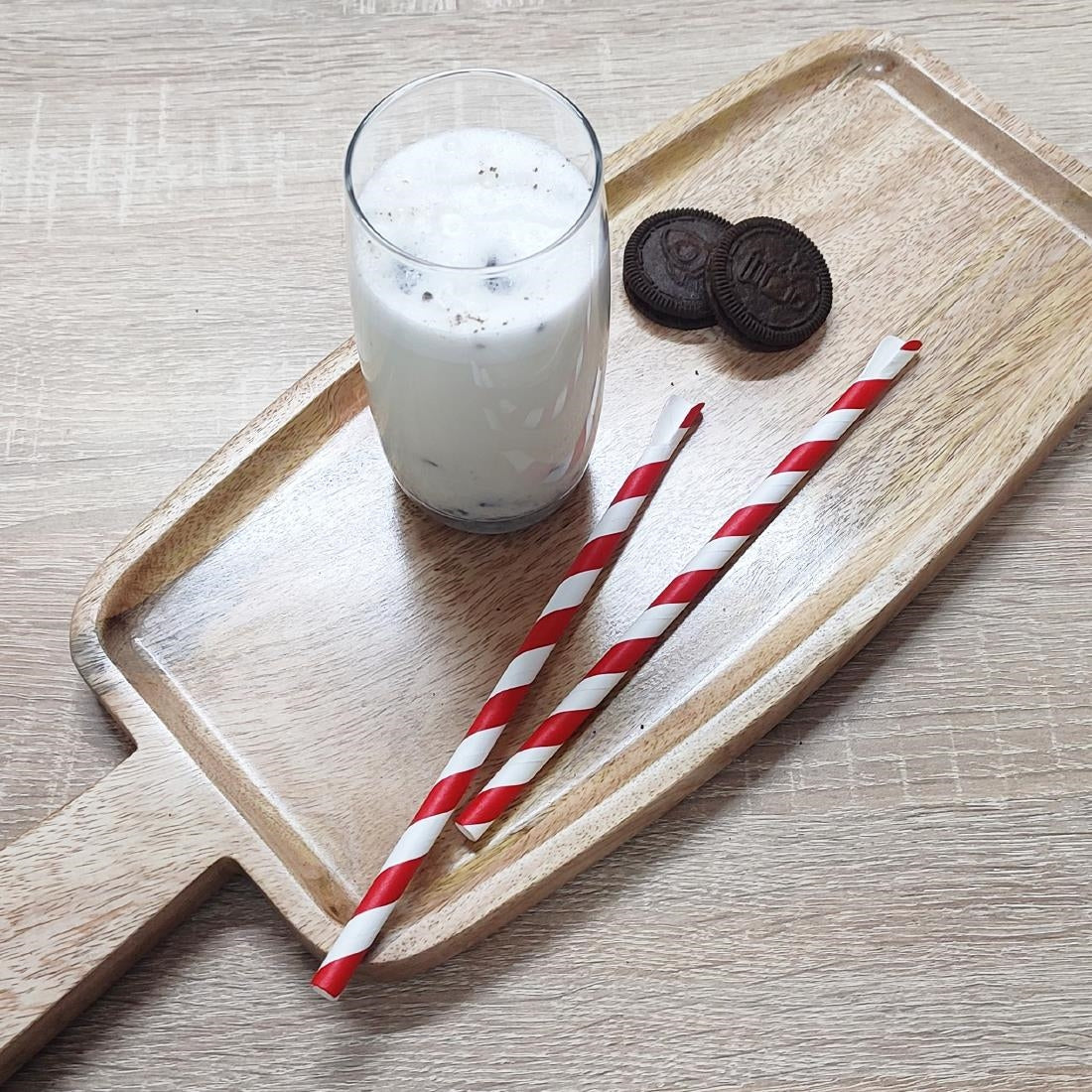 Pailles cuillères en papier Fiesta Compostable rouge et blanc 210x8mm (lot de 250)