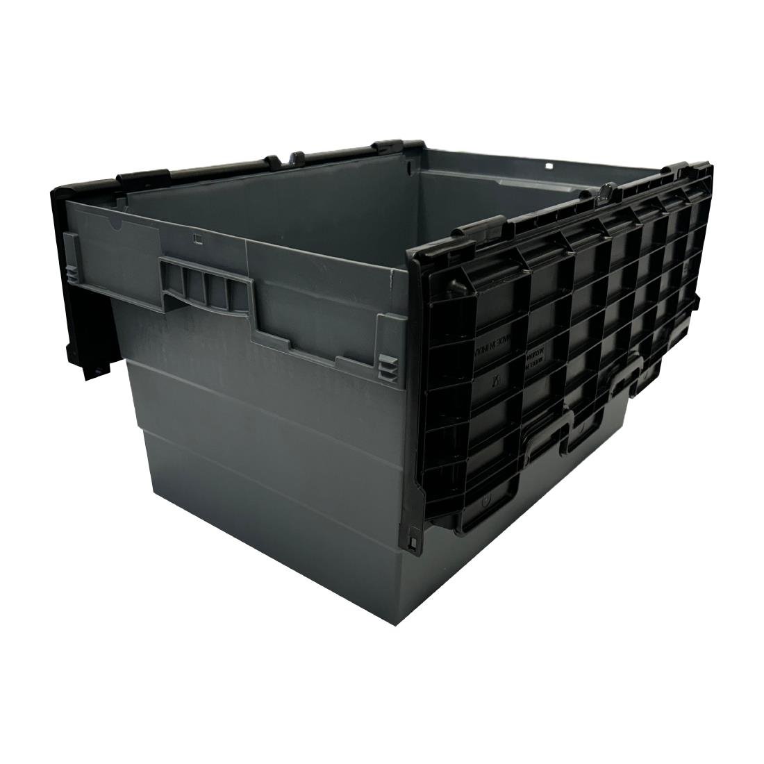 Caisse de transport/stockage en plastique Vogue avec couvercle attaché 600x400x320mm