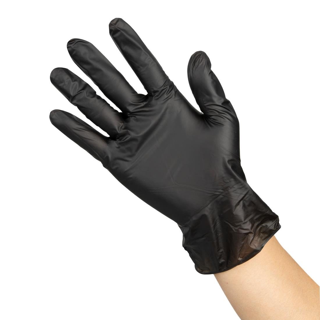 Gants vinyle non poudrés Hygiplas noirs (lot de 100) - Taille S
