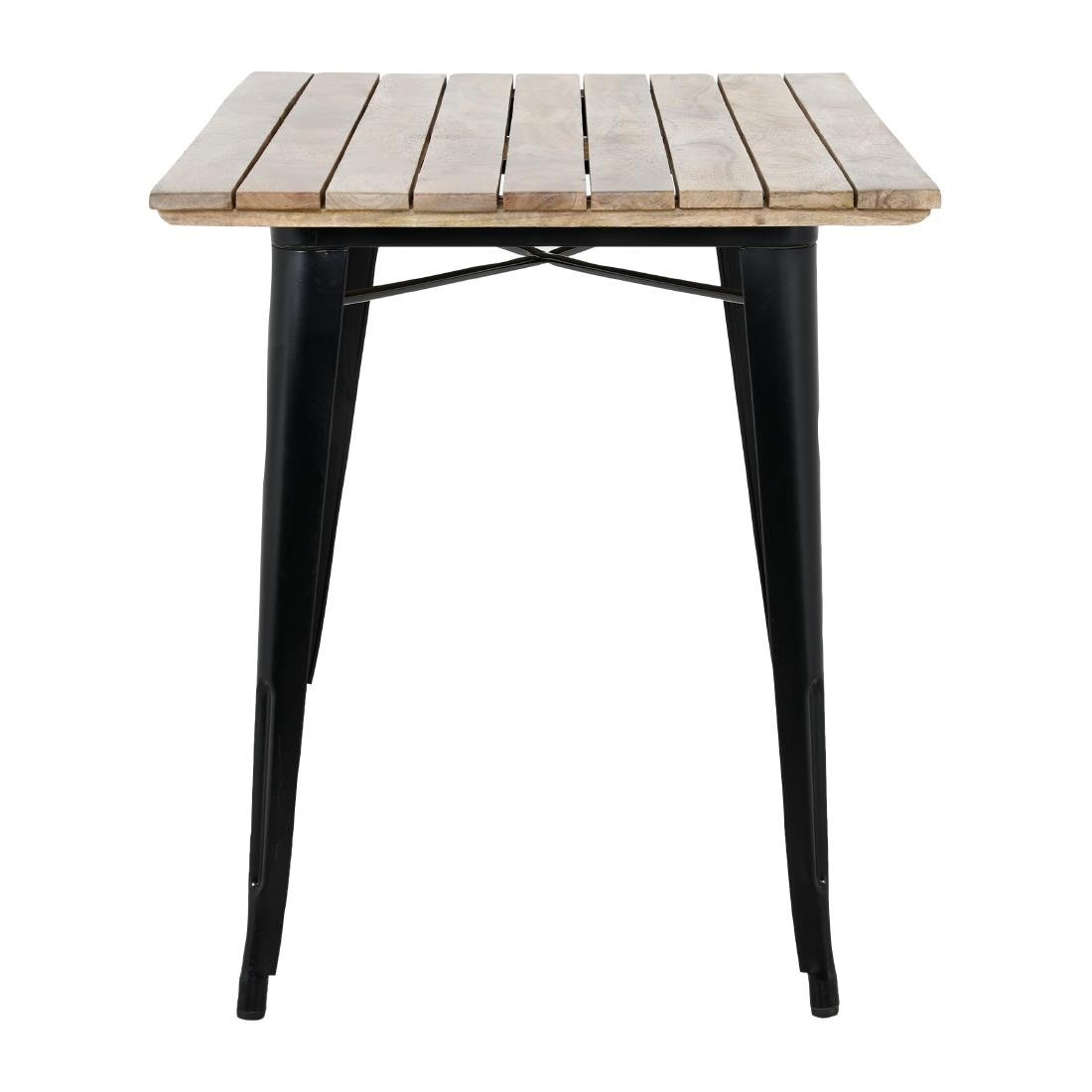 Table à manger à plateau à lattes en bois de manguier et piètement noir Bolero Bistro 1200 mm - NISBETS