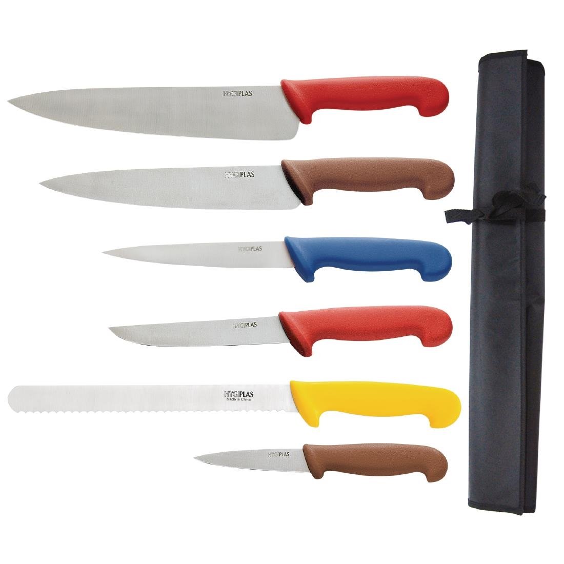 Offre spéciale : Ensemble Hygiplas de planches à découper en polyéthylène basse densité et couteaux (lot de 6 planches et 6 couteaux) - NISBETS