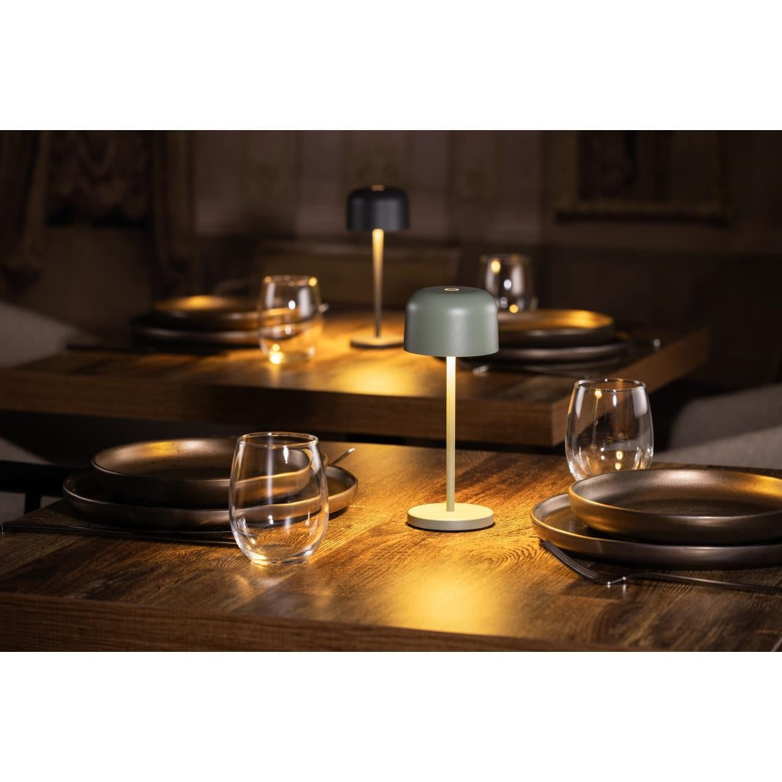 Lampe de table avec abat-jour rond Olympia Lucca verte 200mm