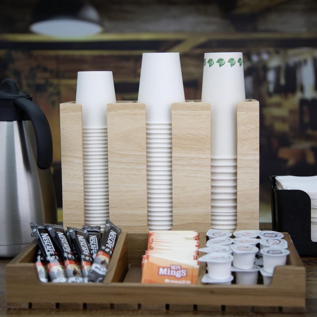 Organisateur de gobelets jetables en bois d'hévéa Olympia 340x120x240mm