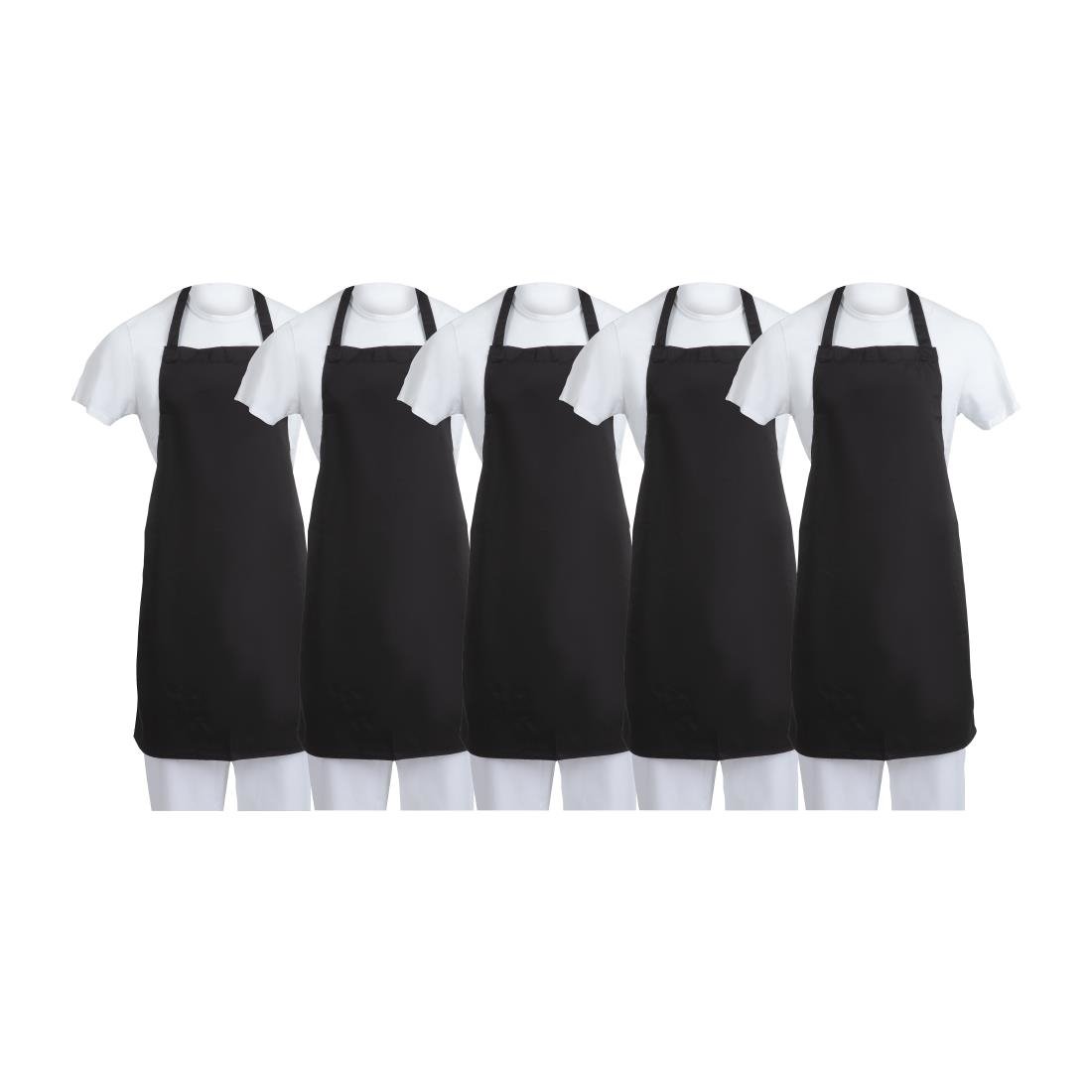 Tabliers bavette en polycoton Whites noirs (lot de 5)
