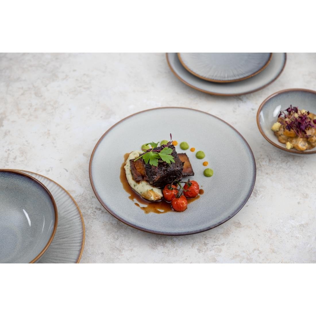 Assiettes creuses Olympia Drift gris uni 260 mm (lot de 4)