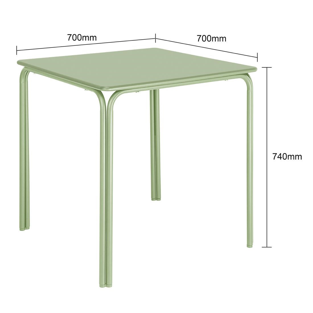 Table carrée en acier Bolero Adeline 700mm vert clair