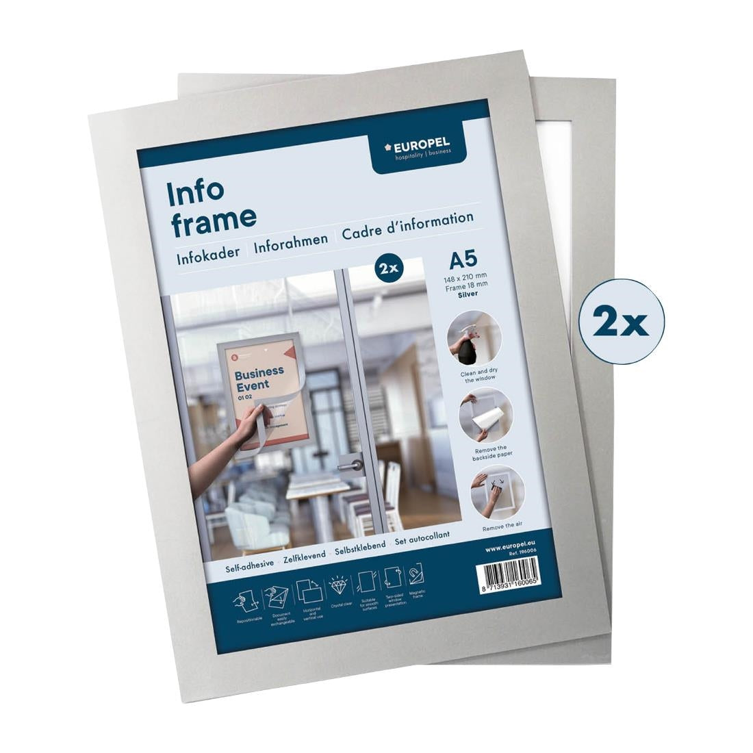 Cadres d'affichage autocollants Europel A5 argent (lot de 2)