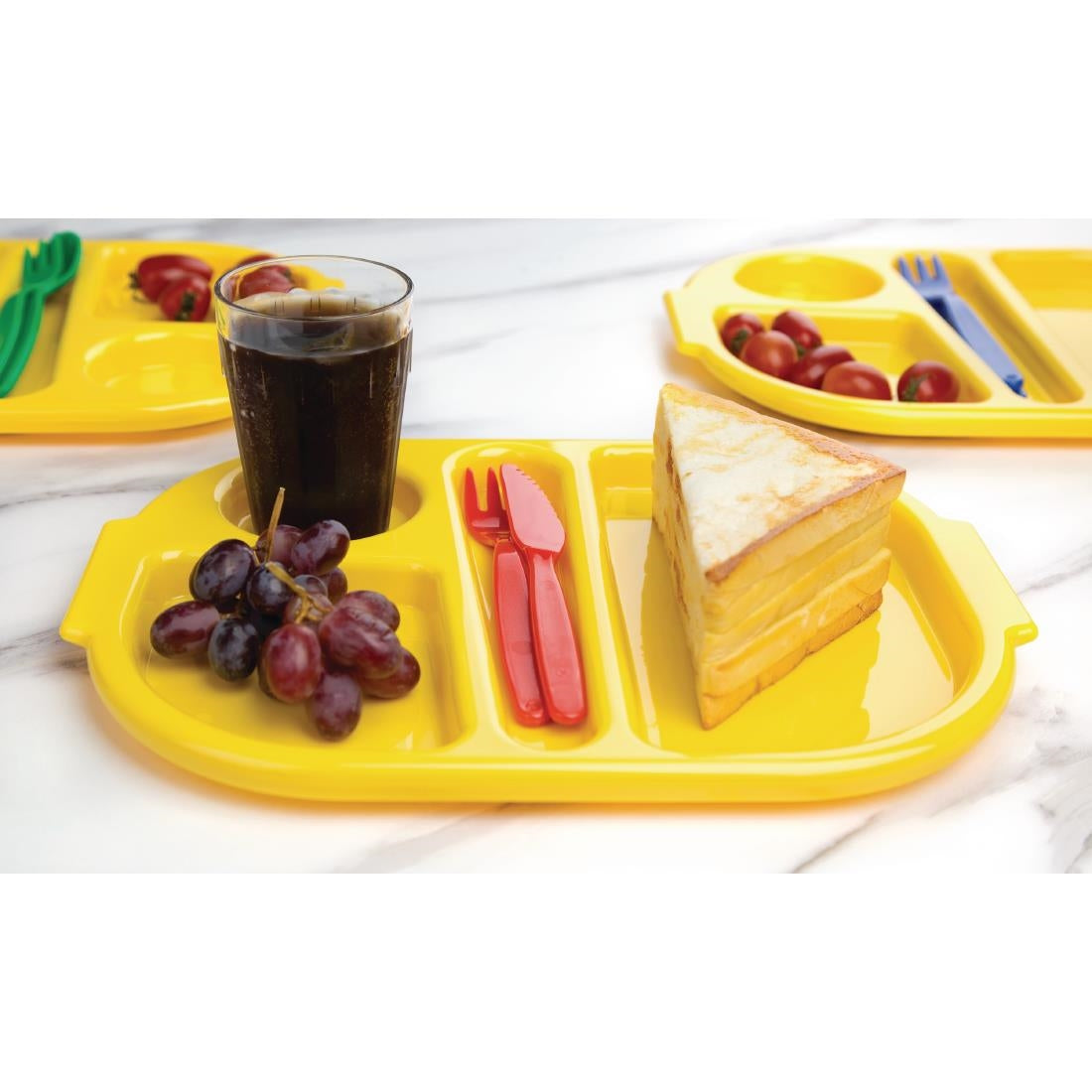 Petits plateaux repas à compartiments en polypropylène Olympia Kristallon jaunes 321mm (Box 10)