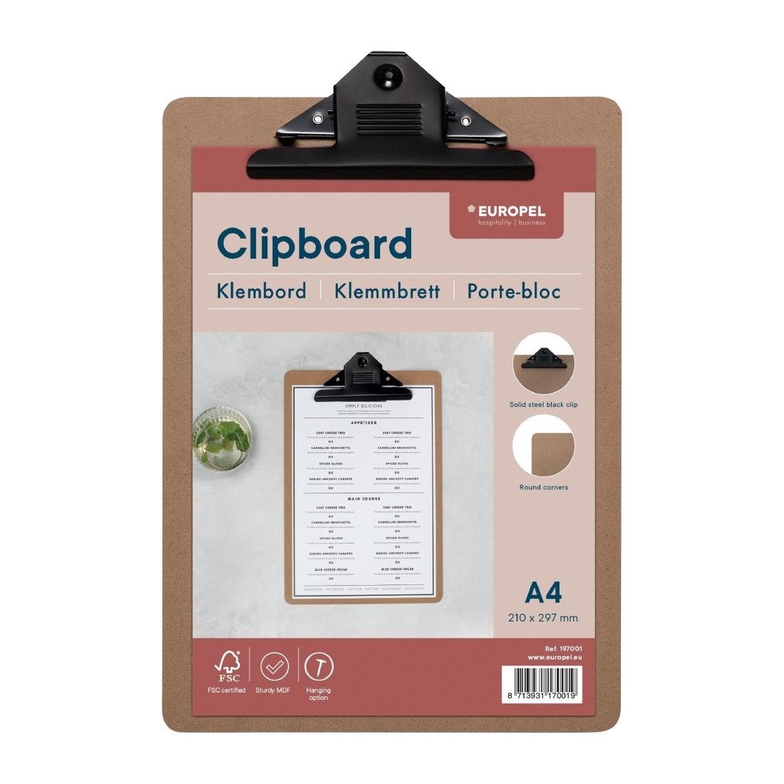 Porte-bloc panneau en fibre de bois Europel A4 portrait 210 x 297 mm