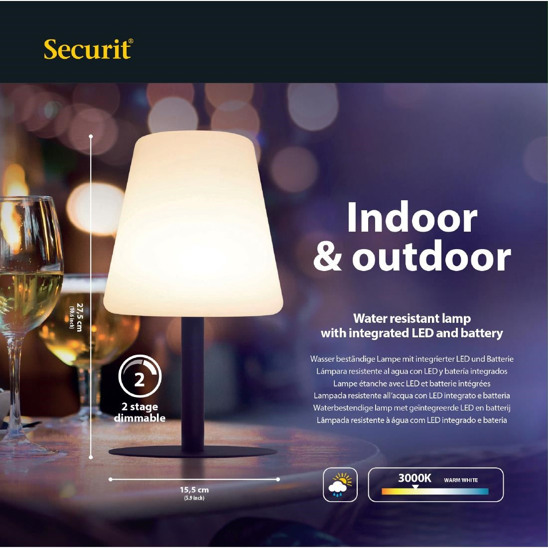 Lampe de table noire LED sans fil Securit Michelle avec 3 étiquettes ardoises amovibles