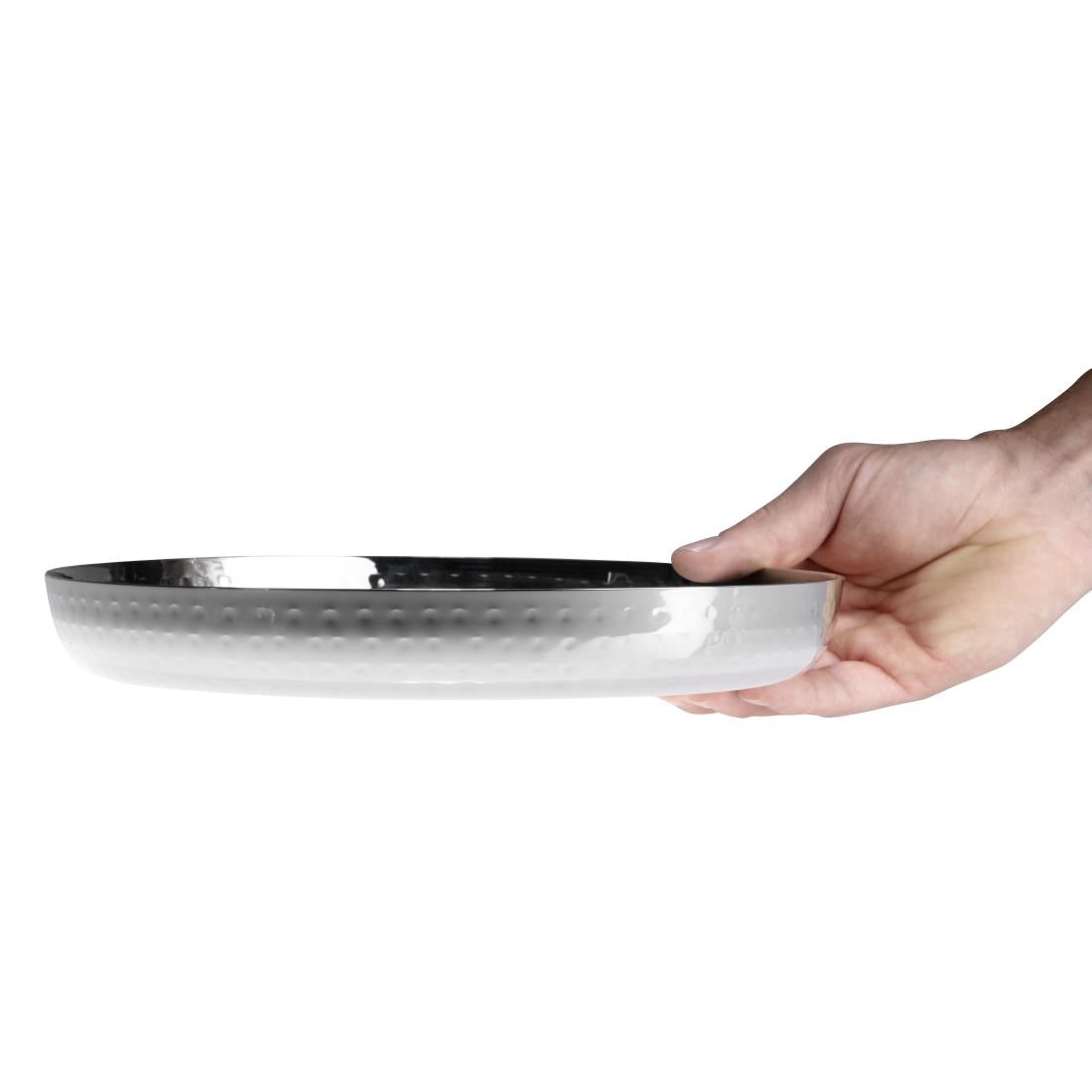 Plat rond en acier inoxydable martelé Olympia 260x35mm