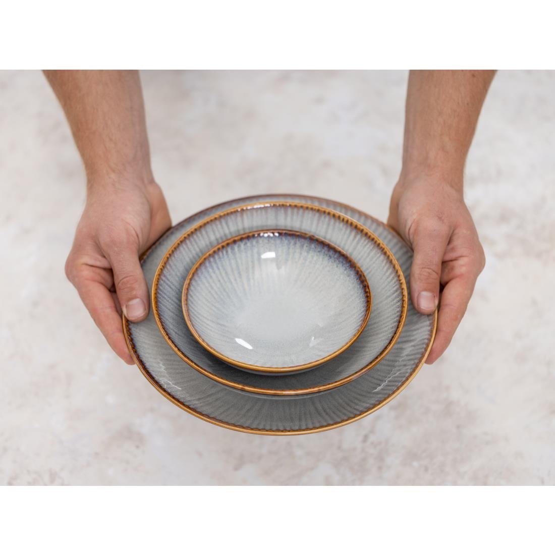 Bols évasés Olympia Drift en relief gris 155 mm (lot de 6)